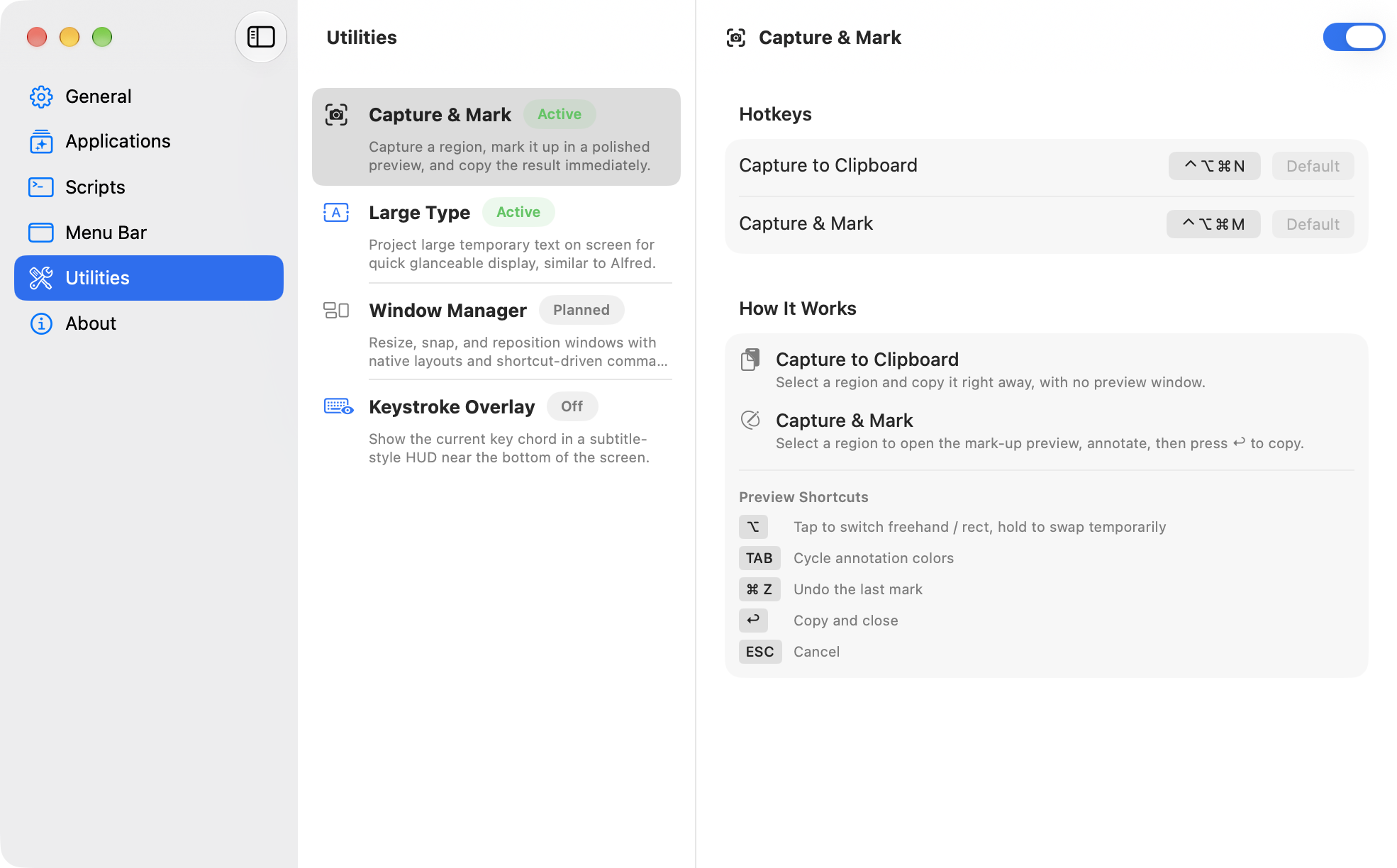 TapTick Utilities settings